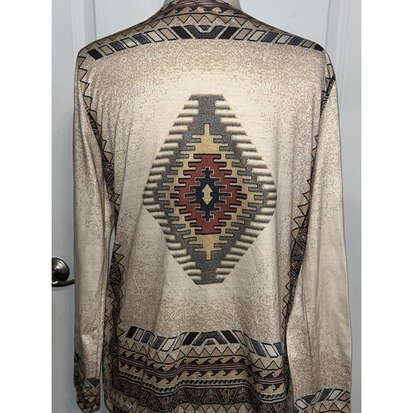 Womens Southwestern Aztec Print Shirt Size XXL Top Tan Stretch Comfort L/S - Picture 4 of 9